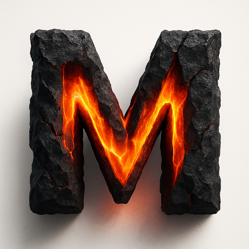Fiery Charcoal Letter M 3D Digital Art Illustration Monogram
