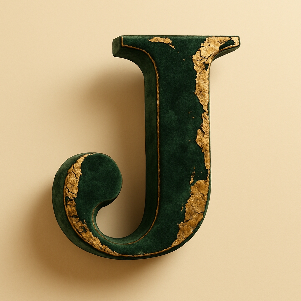 Ornate Forest Green Letter J with Gold Leaf Vintage Accent Monogram