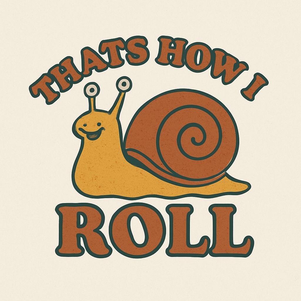 Playful Cartoon Snail with Retro Text 'That's How I Roll' Sticker