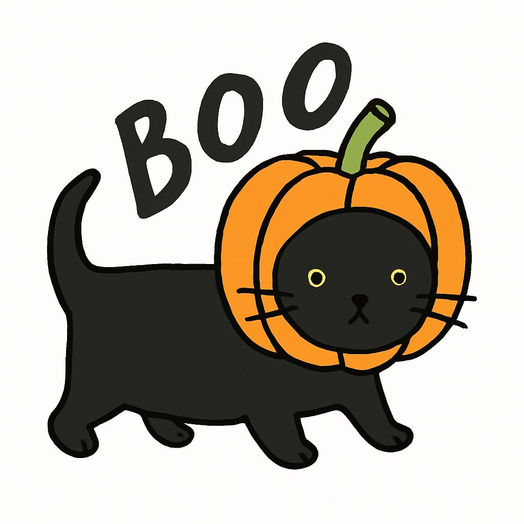 Playful Black Cat with Pumpkin Headband Halloween Sticker