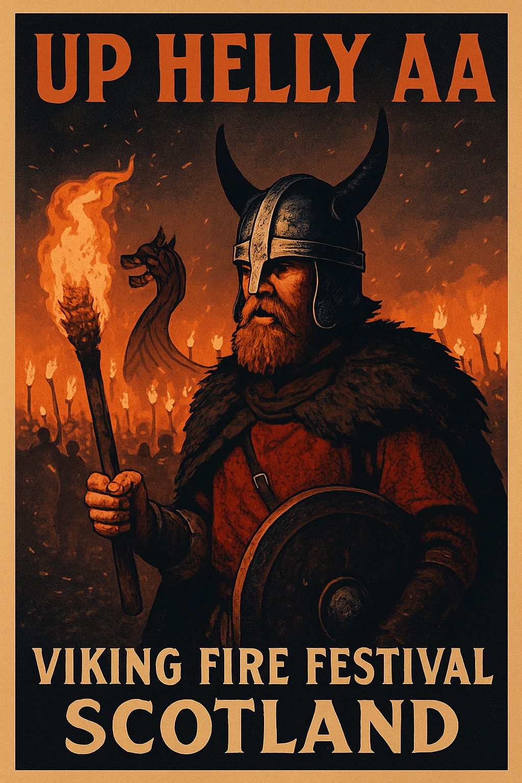 Dramatic Viking Warrior Vintage Up Helly Aa Festival Poster
