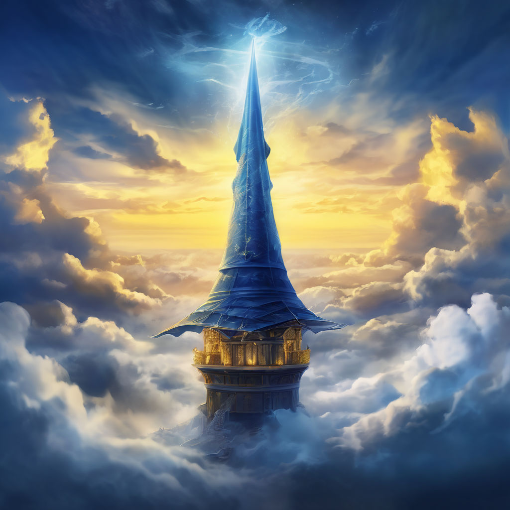 A single tall fantasy wiazard magic spire tower in the cloud... by ...