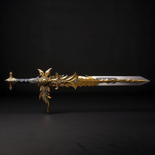 Fantasy broadsword with a gold handle and a silver blade cov... by ...