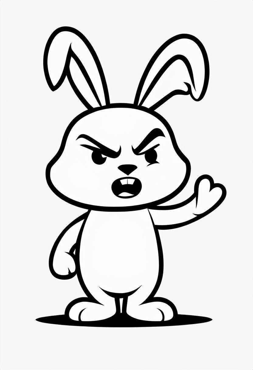 Playful Cartoon Bunny Character Line Drawing Coloring Book Page