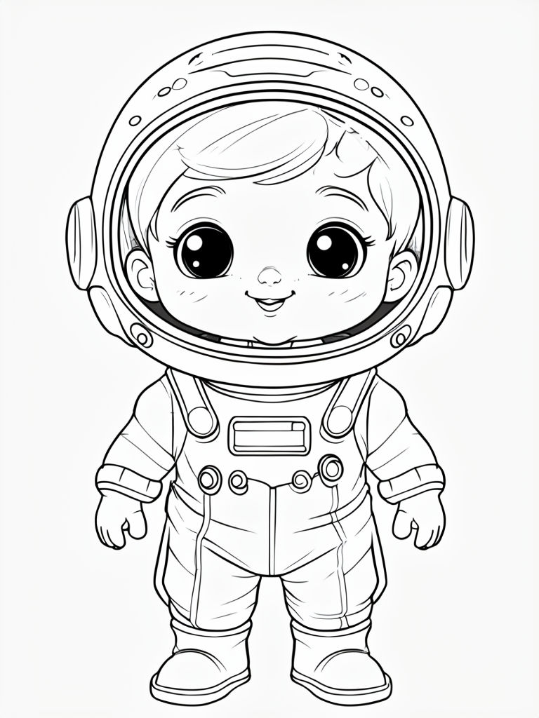 Charming Cartoon Astronaut Outline for Kids Coloring Book Pages