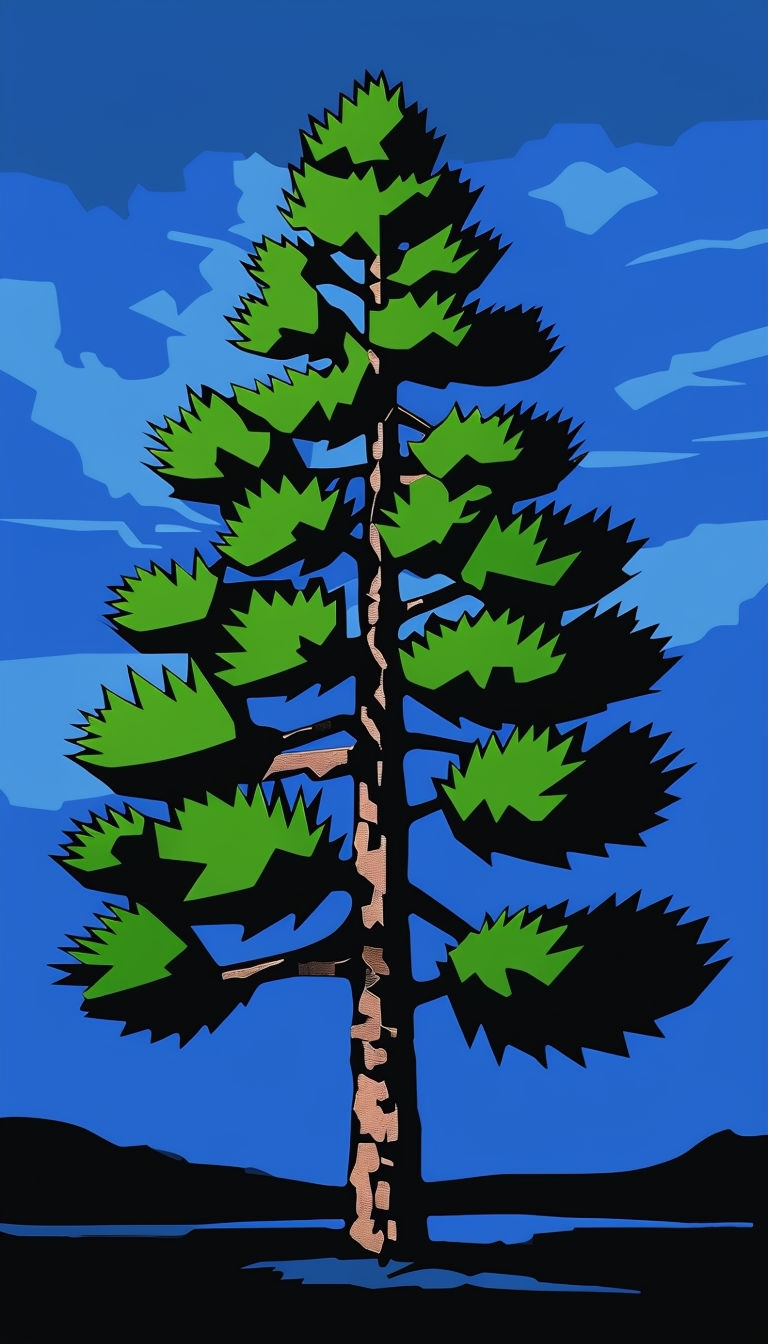 Stylized Pine Tree Silhouette with Bold Colors Mobile Wallpaper