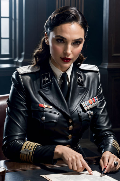 Evil Gal Gadot wearing a black leather 1940s German military... by Z ...