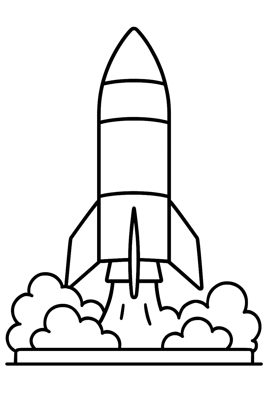 Minimalist Black and White Rocket Ship Line Drawing Coloring Page