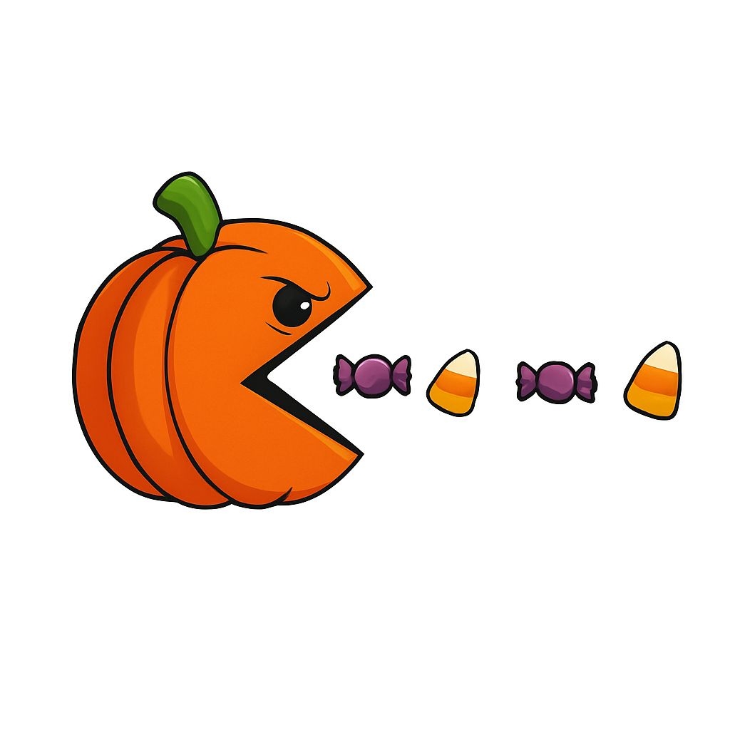 Playful Cartoon Pumpkin with Candy Halloween Sticker