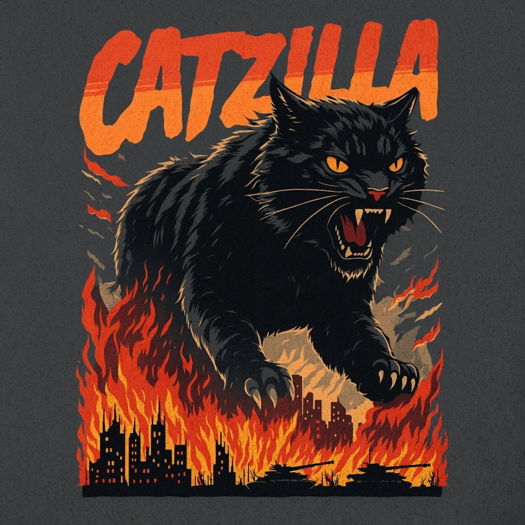 Catzilla Vintage Monster Movie Poster Graphic T-Shirt
