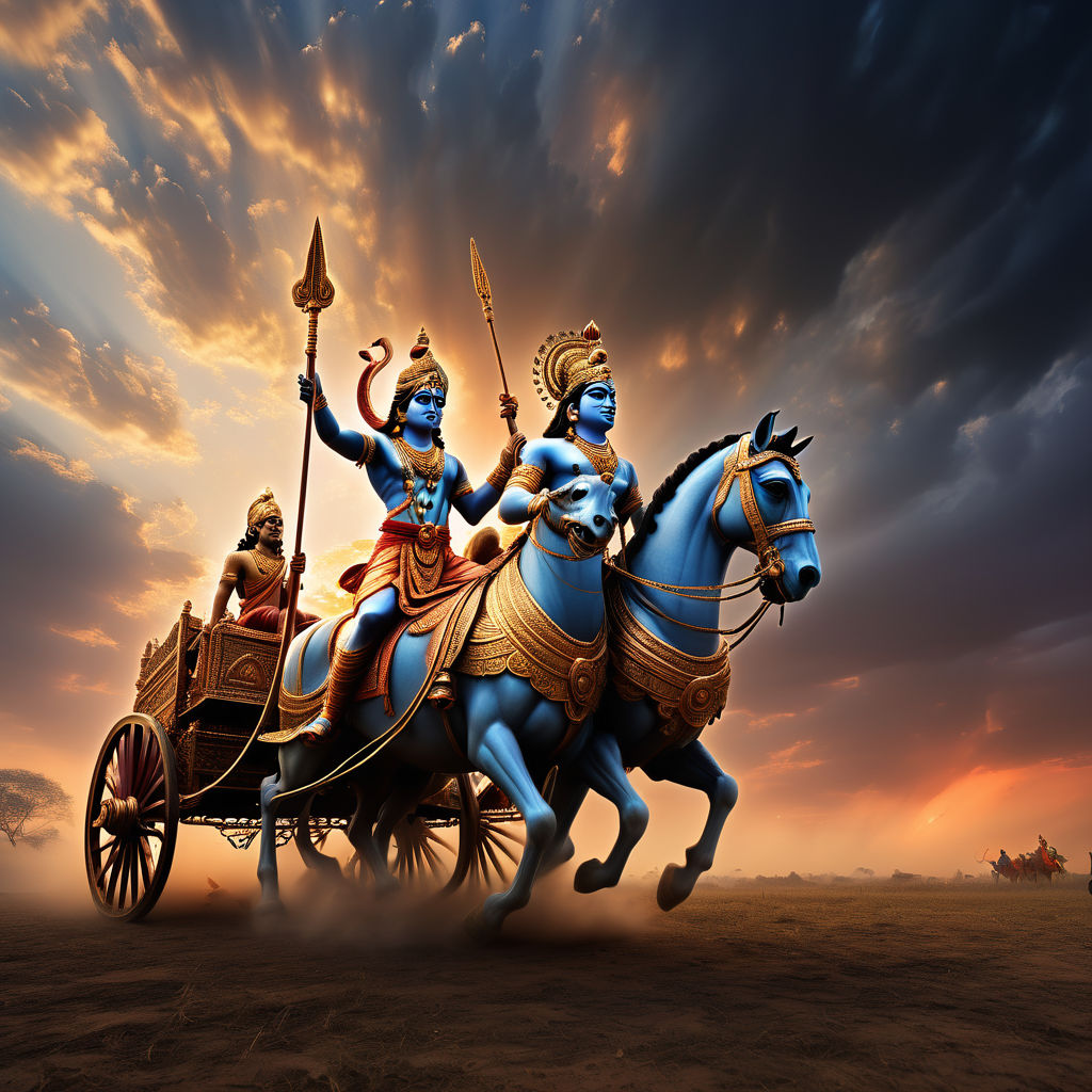 Krishna and Arjuna on the field of Kurukshetra by Arjun Mishra Playground