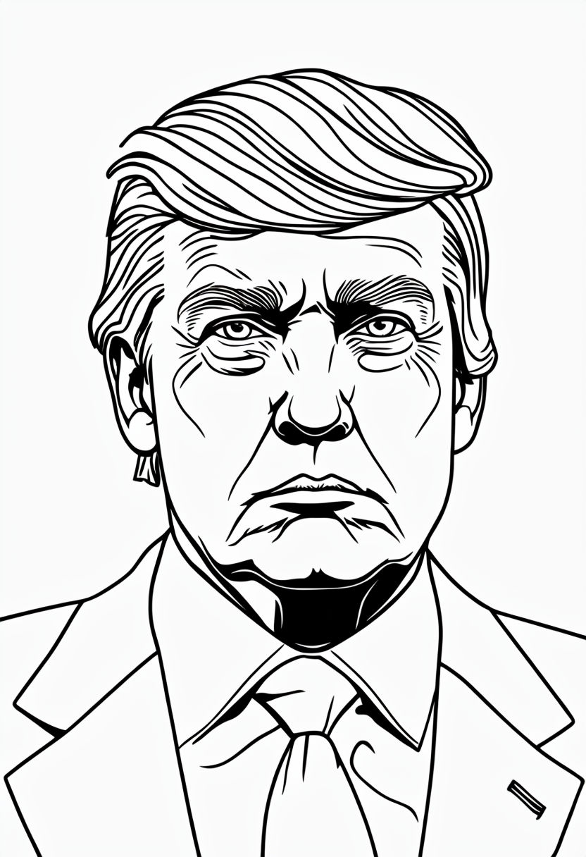 Minimalist Line Drawing of Donald Trump Illustration Coloring Book Pages