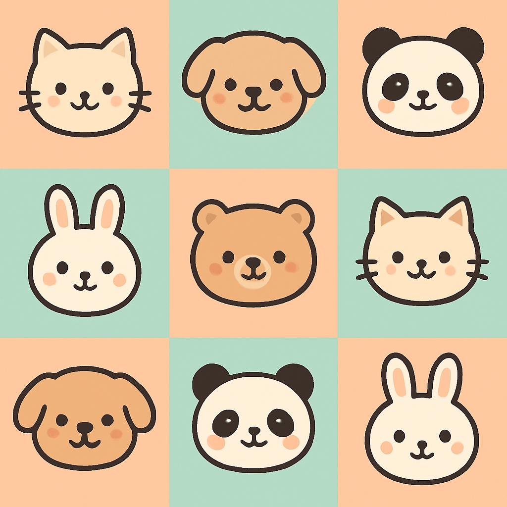 Adorable Cartoon Animal Faces Seamless Pattern Design