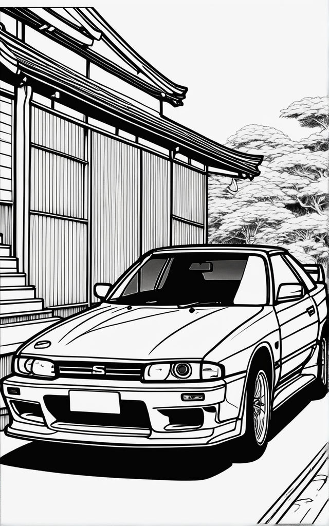 Black and white colouring page for kids nissan SKYLINE R32 r... by Adam ...