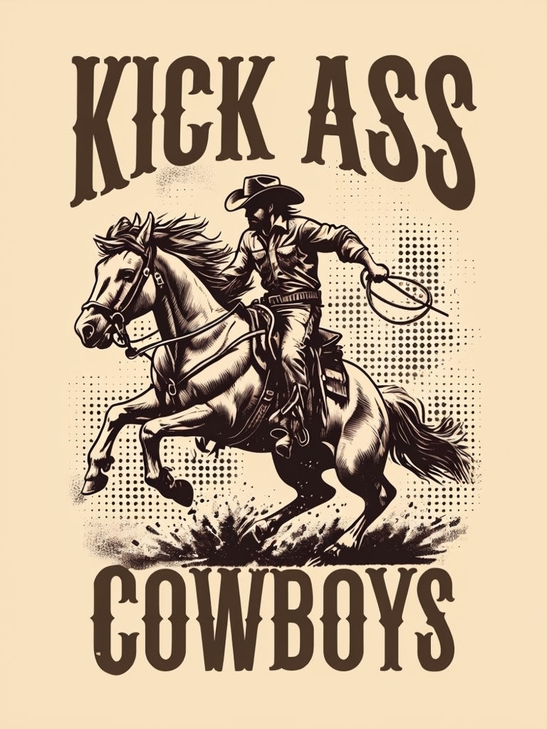 Vintage Western Cowboy Kicking Ass T-Shirt