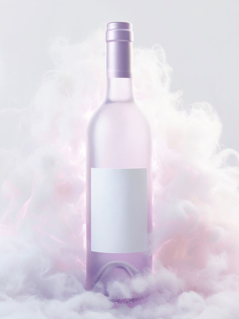 Ethereal Lavender Wine Bottle Mockup with Cloud Background Mockup