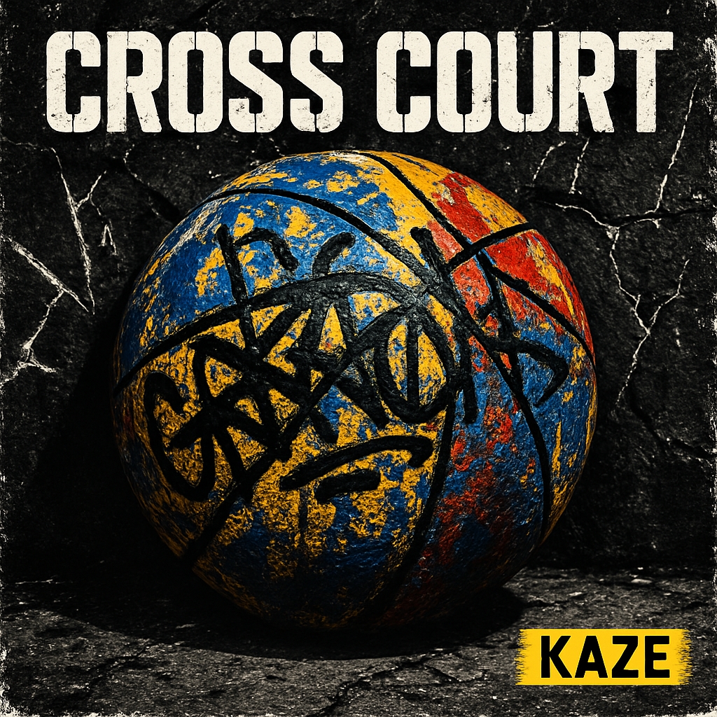 Gritty Urban Basketball Art with Distressed Text and Colors Spotify Album Cover