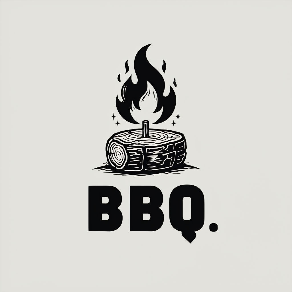 Minimalist BBQ Campfire Logo with Vintage Woodcut Design