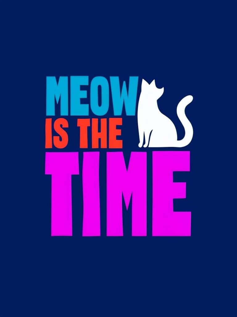 Playful "Meow is the Time" Colorful Cat Design T-Shirt