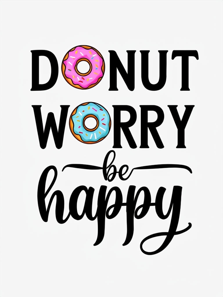 Donut Worry Be Happy Colorful Motivational T-Shirt