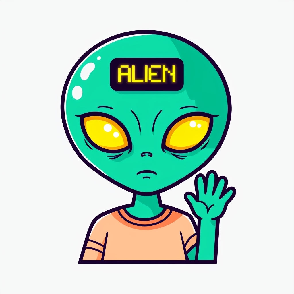 Cartoon Teal Green Alien Character Illustration Sticker