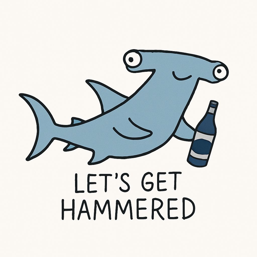Cheerful Cartoon Hammerhead Shark with Beer Sticker