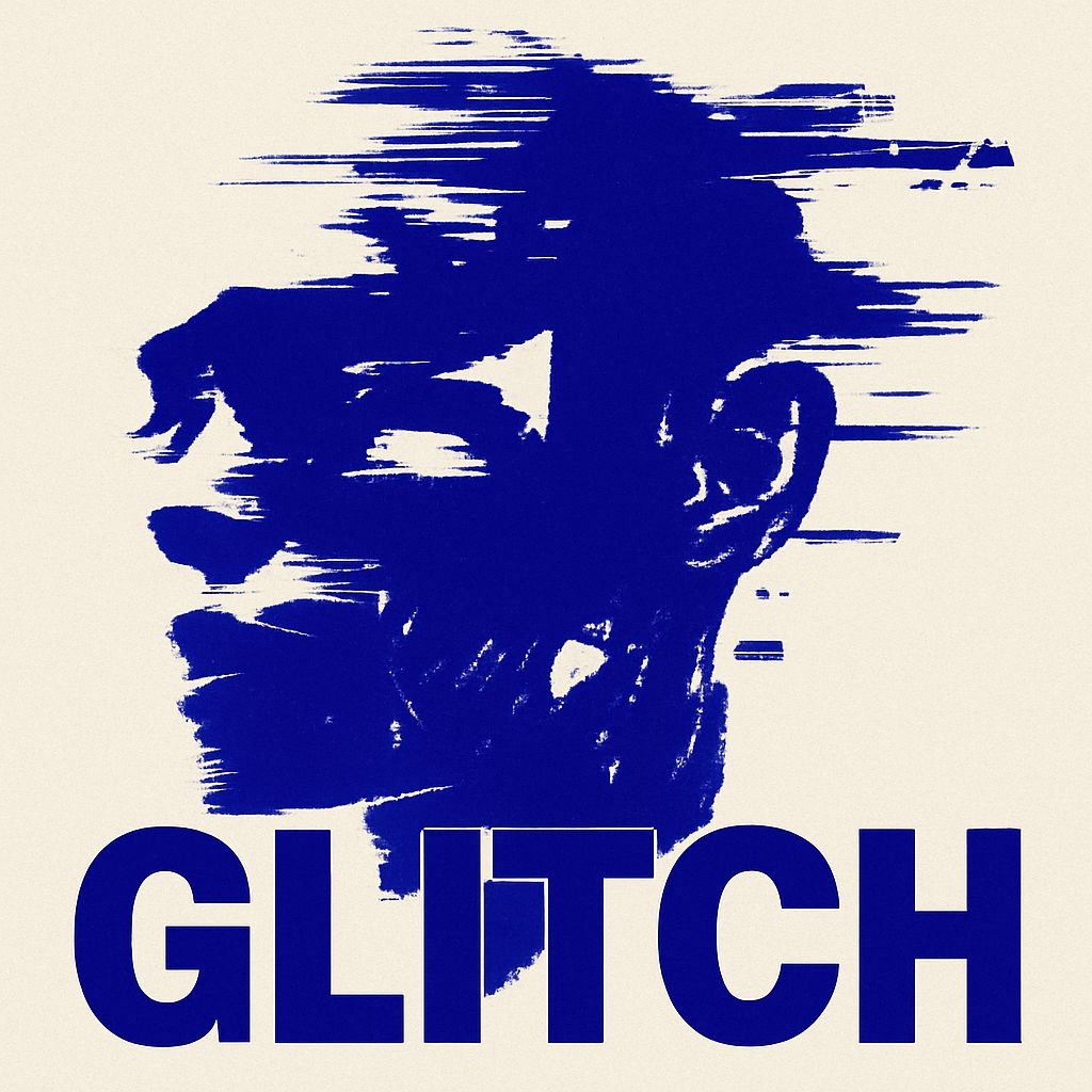 Abstract Glitch Art Human Face in Navy Blue Album Cover