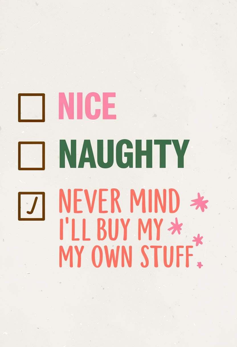 Humorous Christmas Checklist "NICE NAUGHTY NEVER MIND" T-Shirt