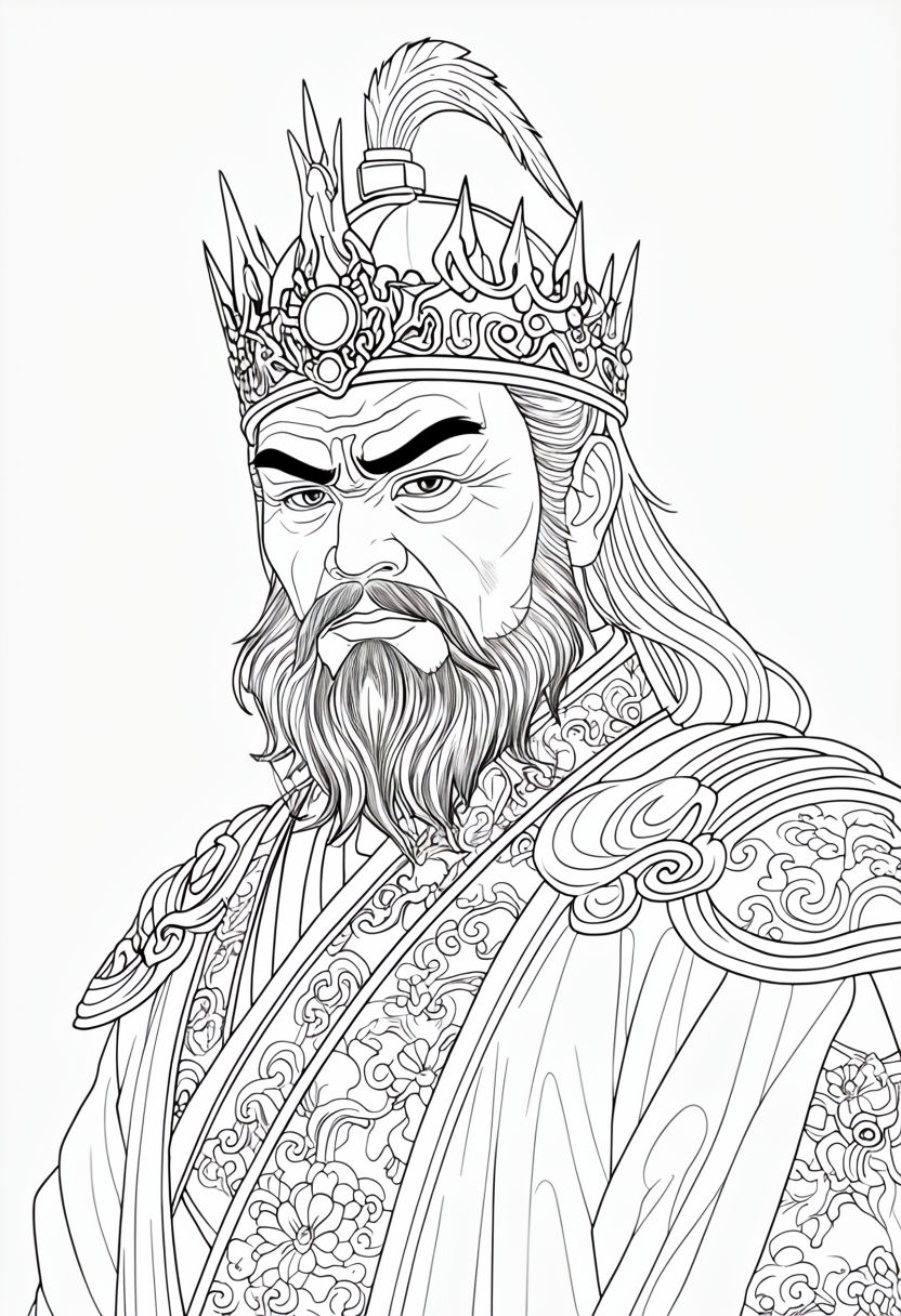 Intricate Line Art of Regal Male Figure for Coloring Book Pages
