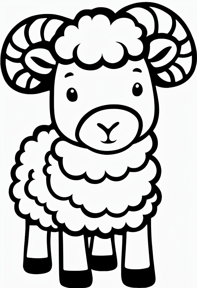 Cute Cartoon Ram Line Drawing for Coloring Book Pages