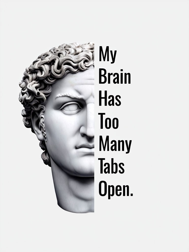 Humorous Greek God Bust with My Brain Has Too Many Tabs Open Poster Memes
