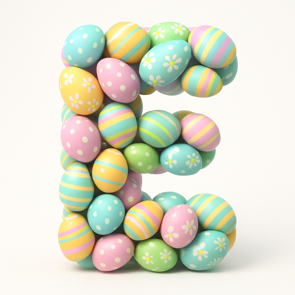 Pastel Easter Eggs Letter E 3D Illustration Monogram