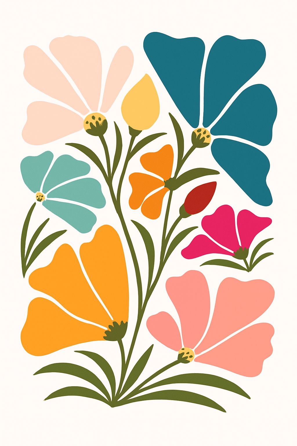 Vibrant Minimalist Floral Illustration T-Shirt