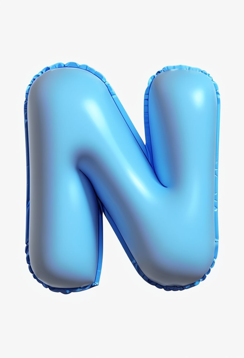 Playful 3D Inflatable Letter N in Light Blue Design Sticker