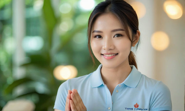 Real photo, Thai girl, 24 years old, capturing serene beauty, pale complexion, delicate facial features, smiling gently, dressed in a light blue polo shirt and long jeans, hands folded in prayer, aura of magic surrounding her, soft light accentuating her features, shallow depth of field, bokeh effect in the background, natural light, high-resolution, ultra real.