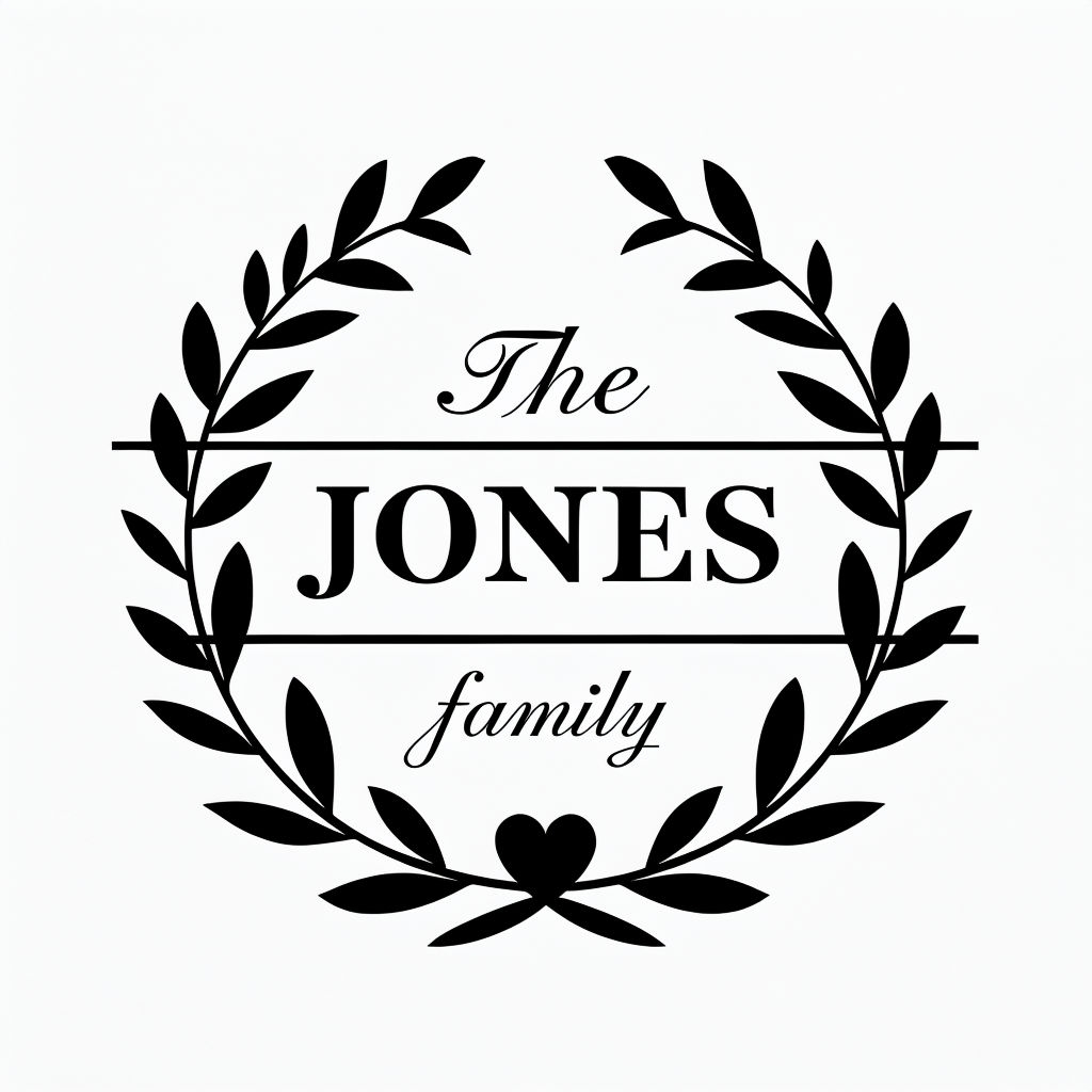 Elegant Black and White JONES Family Monogram Design