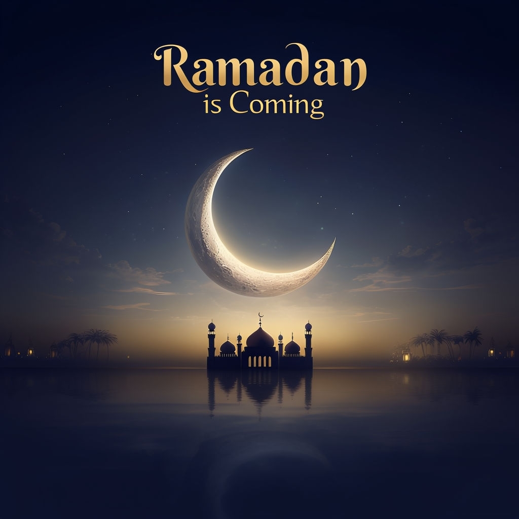 Crescent Moon and Mosque Illustration for Ramadan Social Media Post