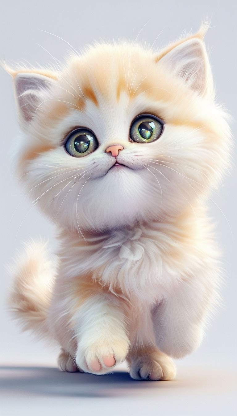 Fluffy Pastel Kitten Illustration Radiating Sweetness Mobile Wallpaper