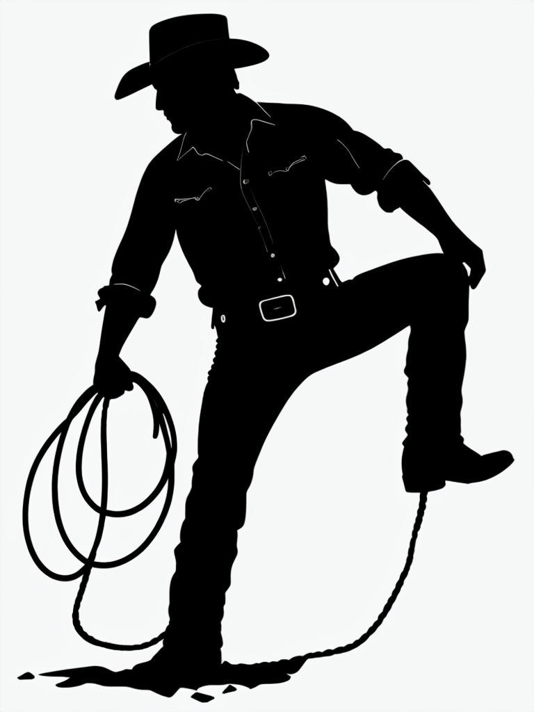 Bold Black Cowboy Silhouette Minimalist Artwork on White Background Art