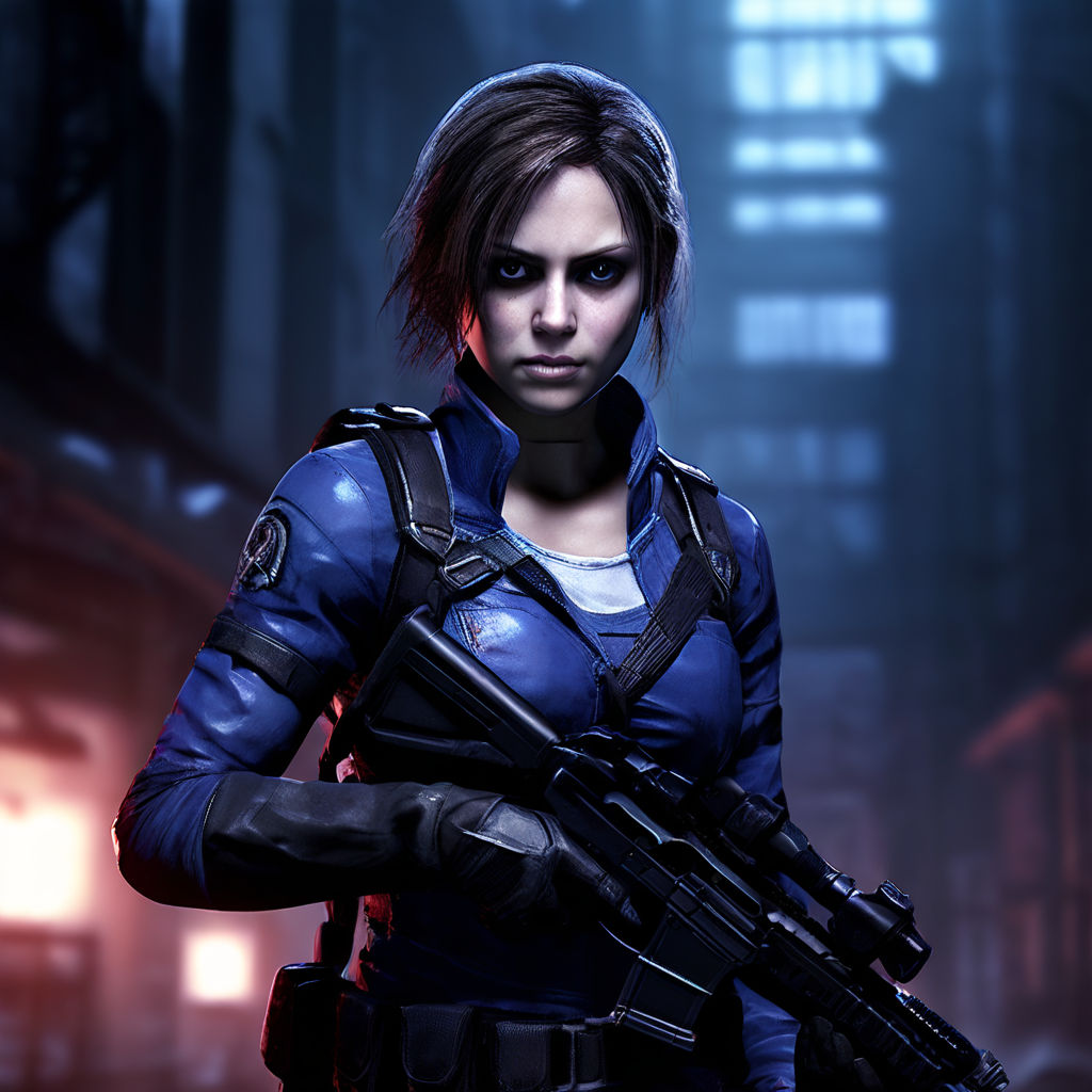 we see jill valentine from the resident evil 5 video game. gloomy and  frightening mood