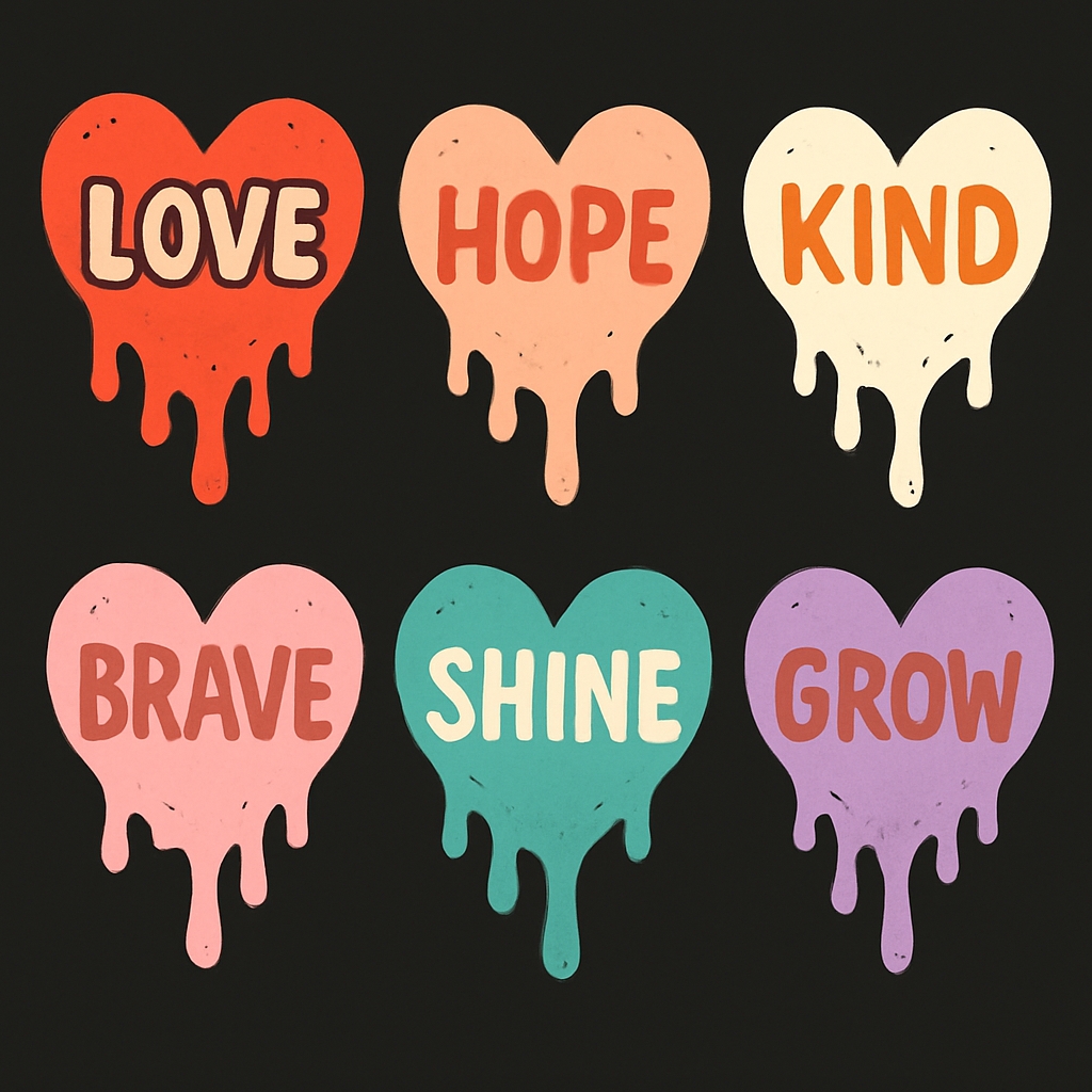 Colorful Heart-Shaped Motivational Words Illustration T-Shirt