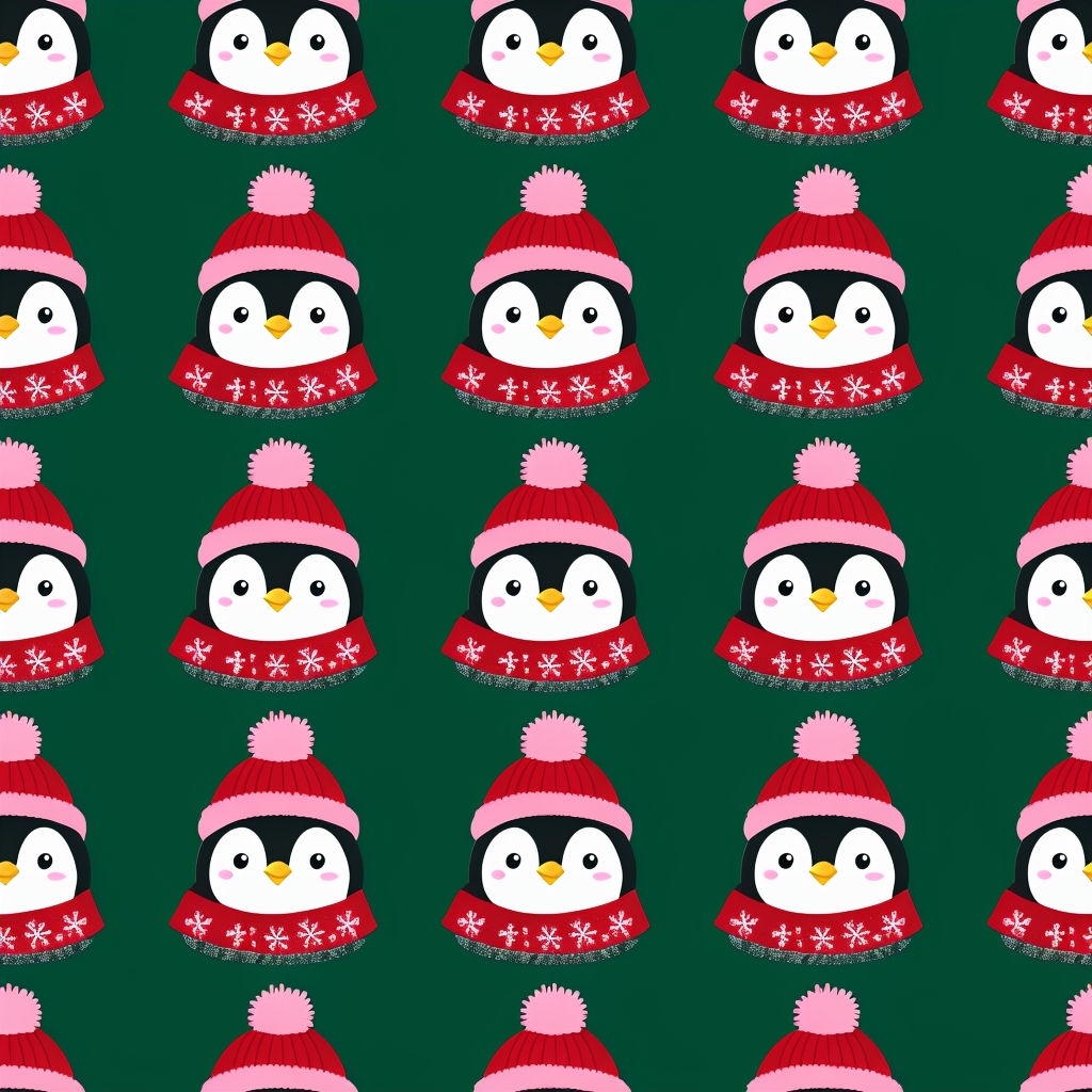 Cheerful Cartoon Penguin Faces Seamless Pattern Design