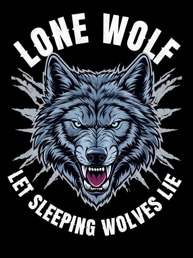 Fierce Gray Wolf Illustration with Bold Text T-Shirt