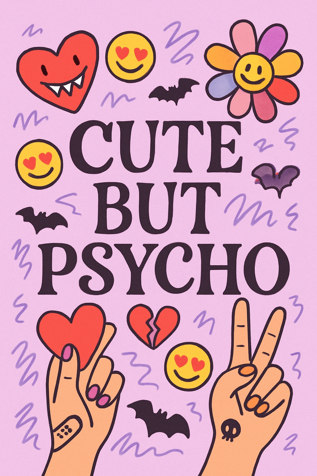 Cute But Psycho Whimsical Cartoon Illustration Poster