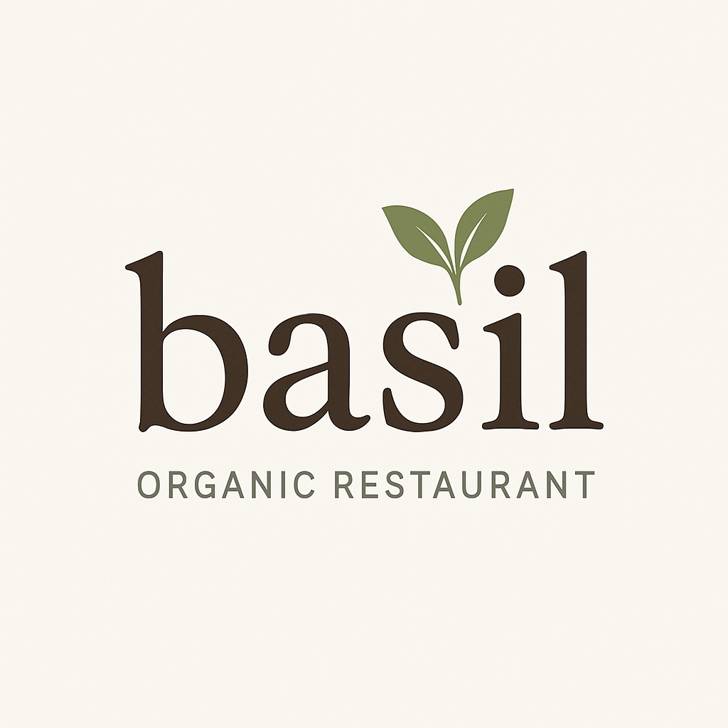 Modern Minimalist Basil Organic Restaurant Logo Design