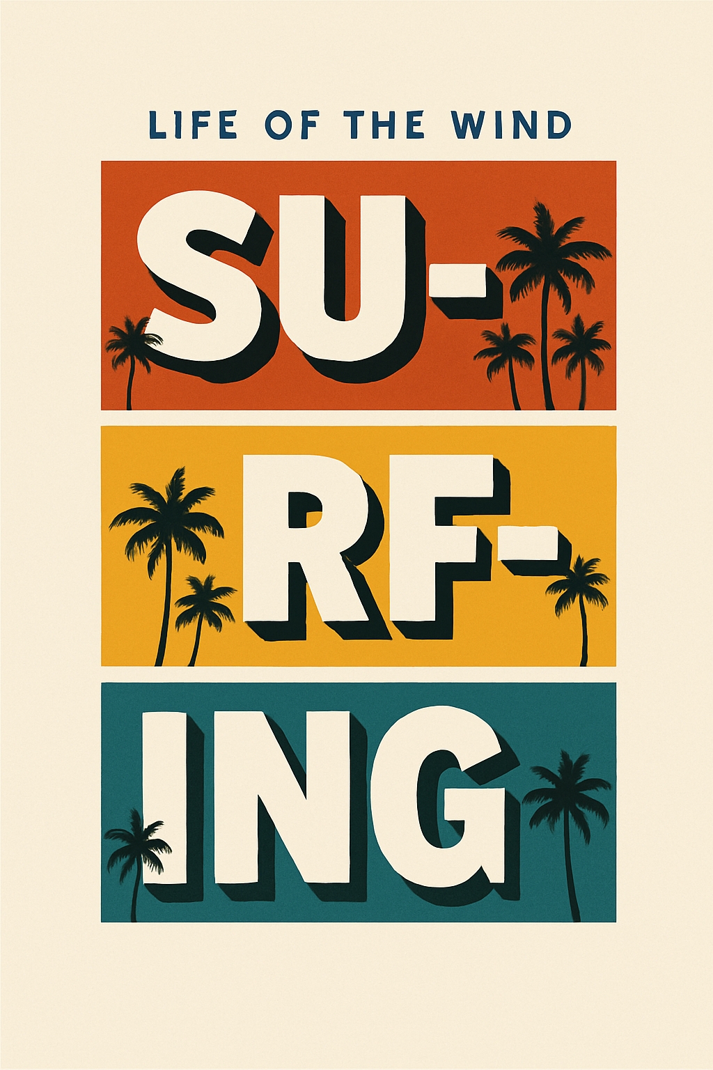 Vibrant Retro Surfing Life of the Wind Graphic T-Shirt