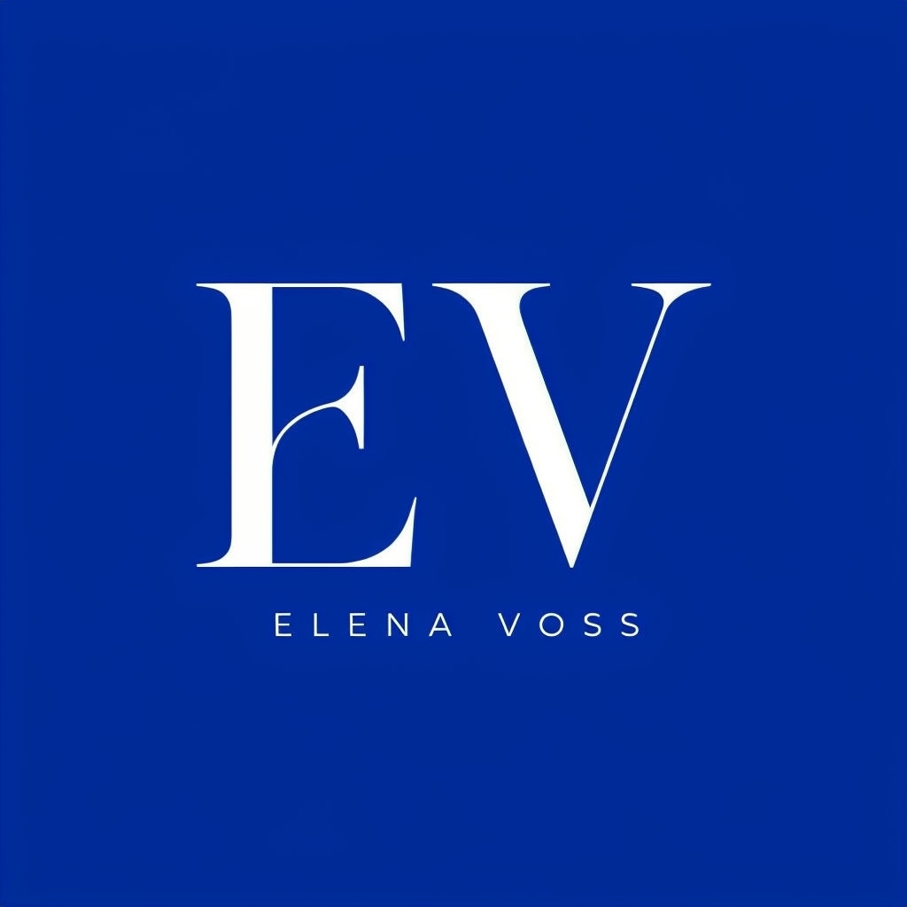 Elegant Cobalt Blue EV Monogram Design with Name Elena Voss Monogram