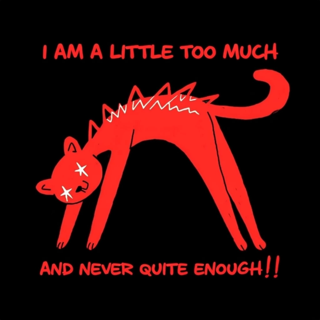 Playful Red Cat with Whimsical Text Art T-Shirt
