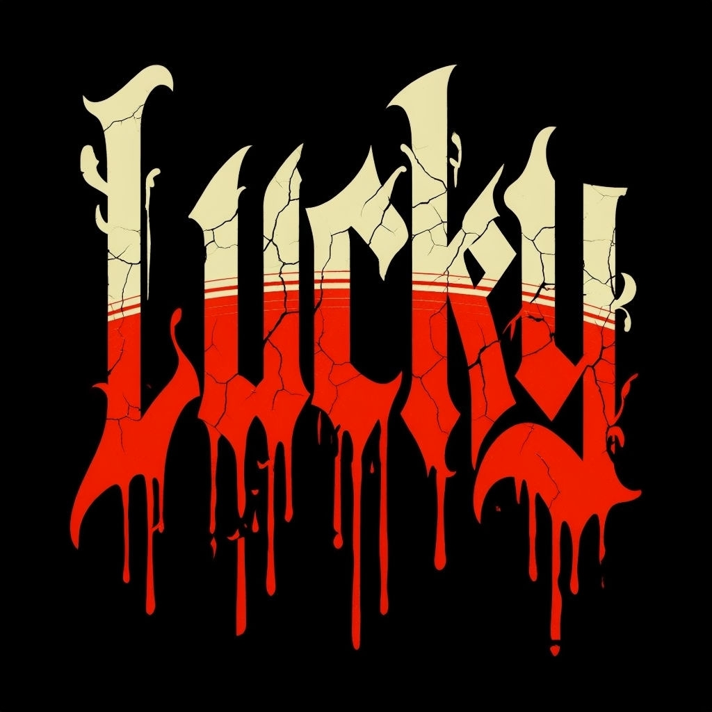 Gothic Lucky Text with Flame Elements Graphic T-Shirt