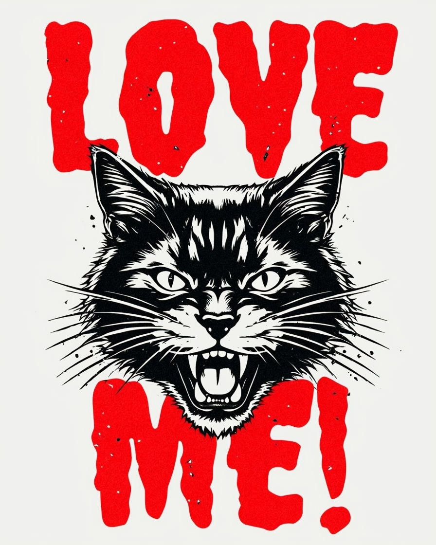Bold Black Cat with Love and Me Graphic Design Poster